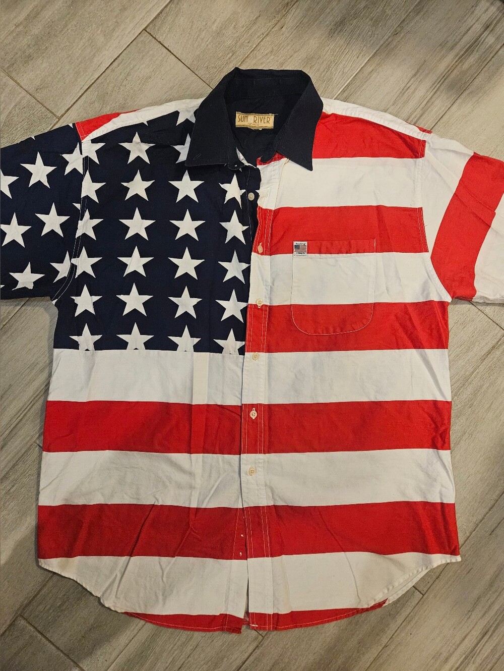Men's American Flag Button-Up Shirt - Red/White/Blue